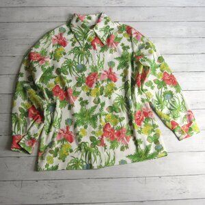 NPC Fashions Vintage Women's Floral Top Size L Long Sleeve Button Up Blouse